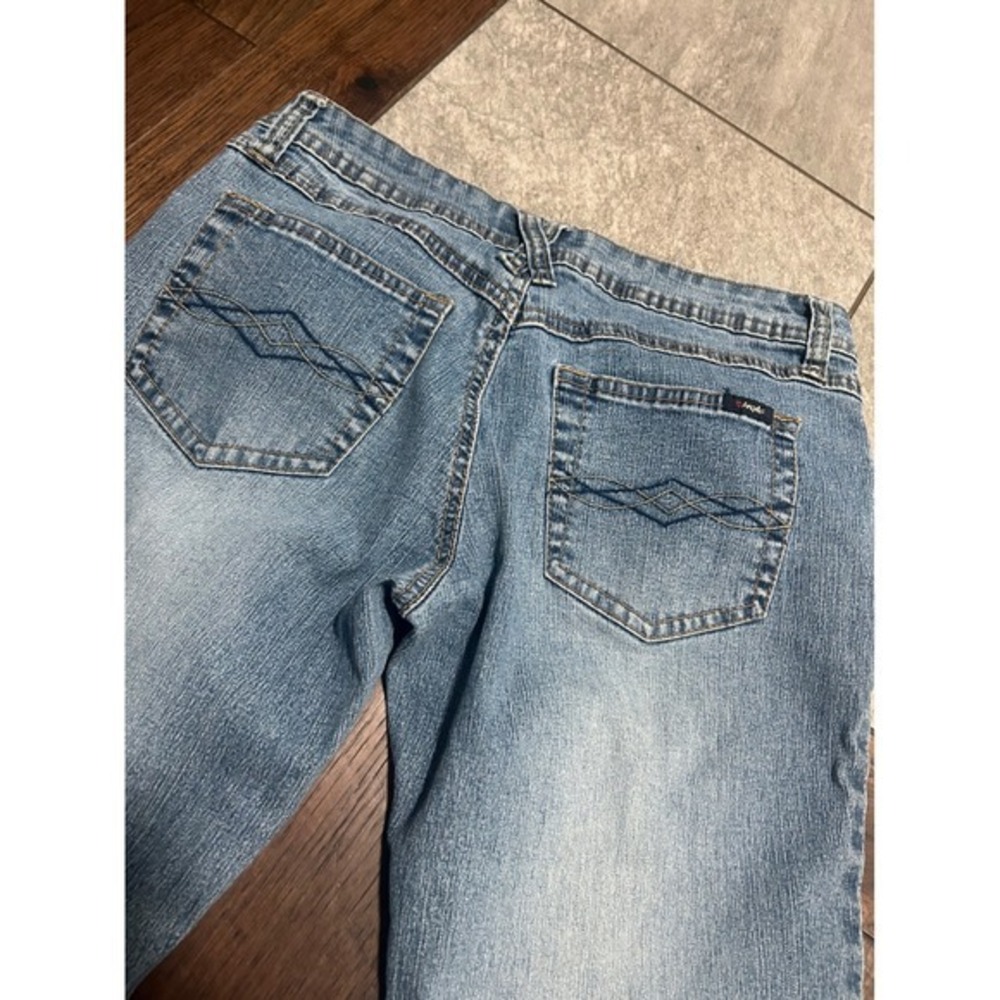 Angels Butterfly Embroidered Flare Leg Jeans Medium Wash Blue Y2K Size 9 - Picture 6 of 9